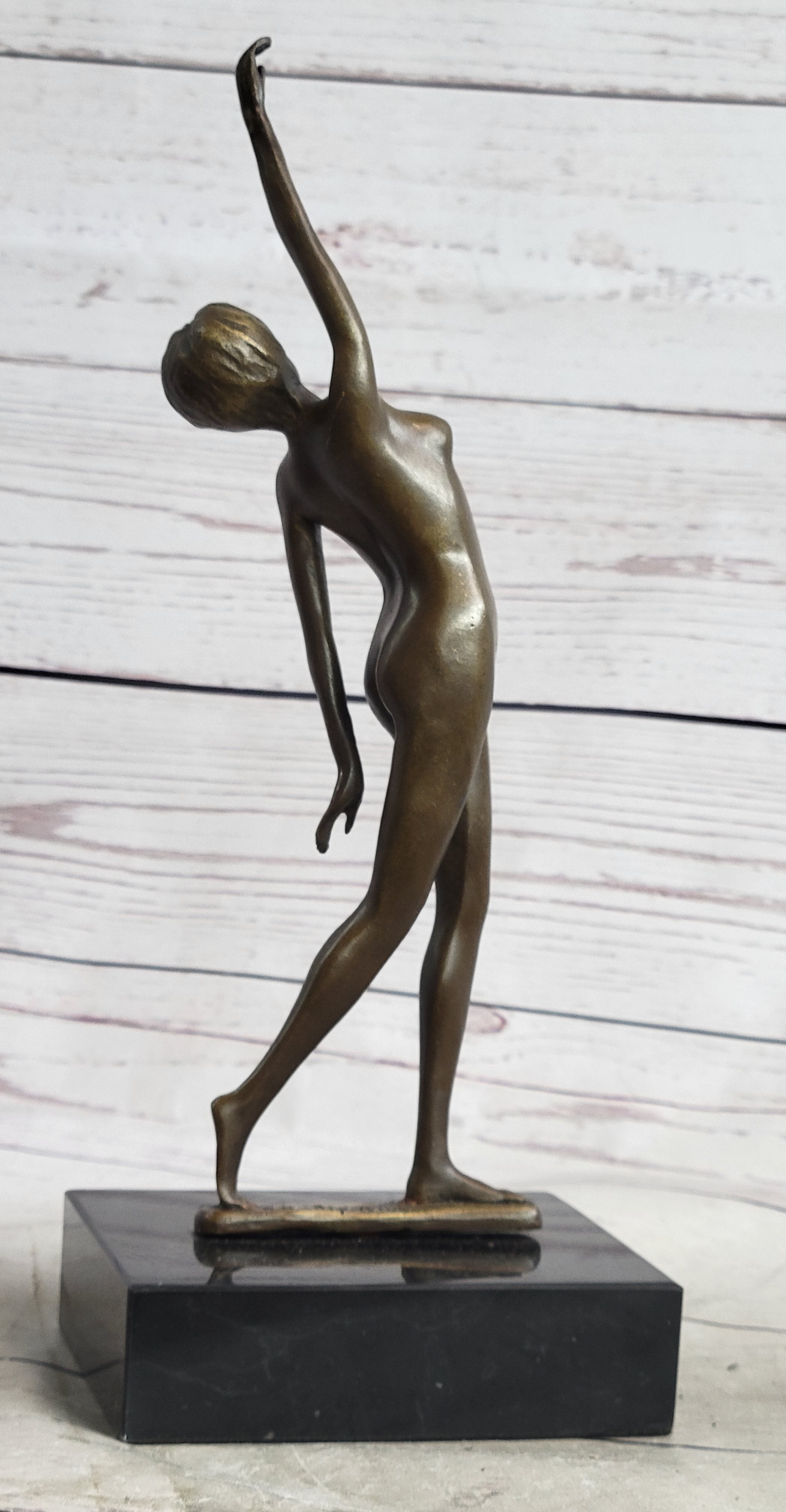 Nude Free Fall Dancer Posing Bronze Marble Sculpture Marble Base