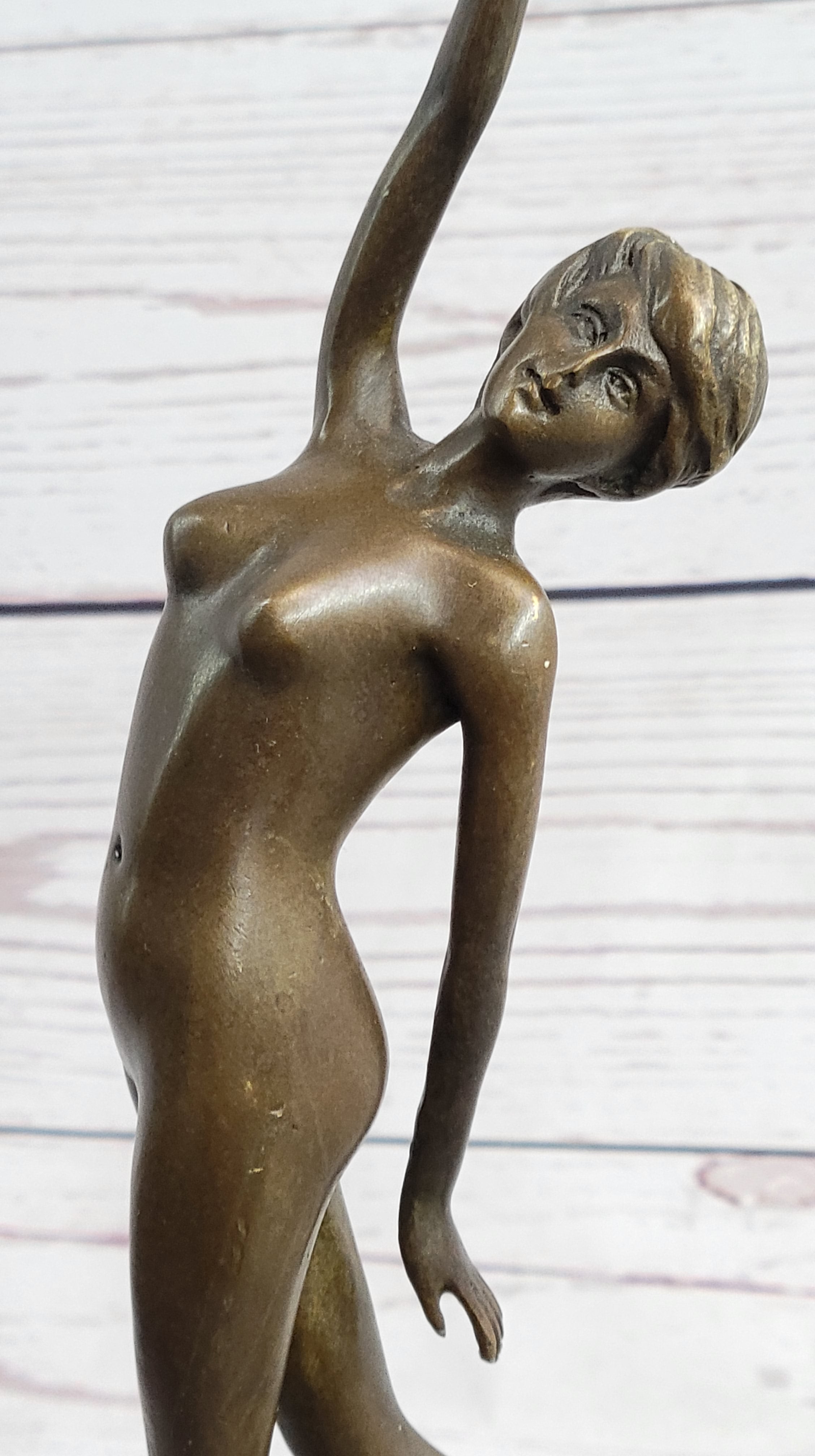 Nude Free Fall Dancer Posing Bronze Marble Sculpture Marble Base