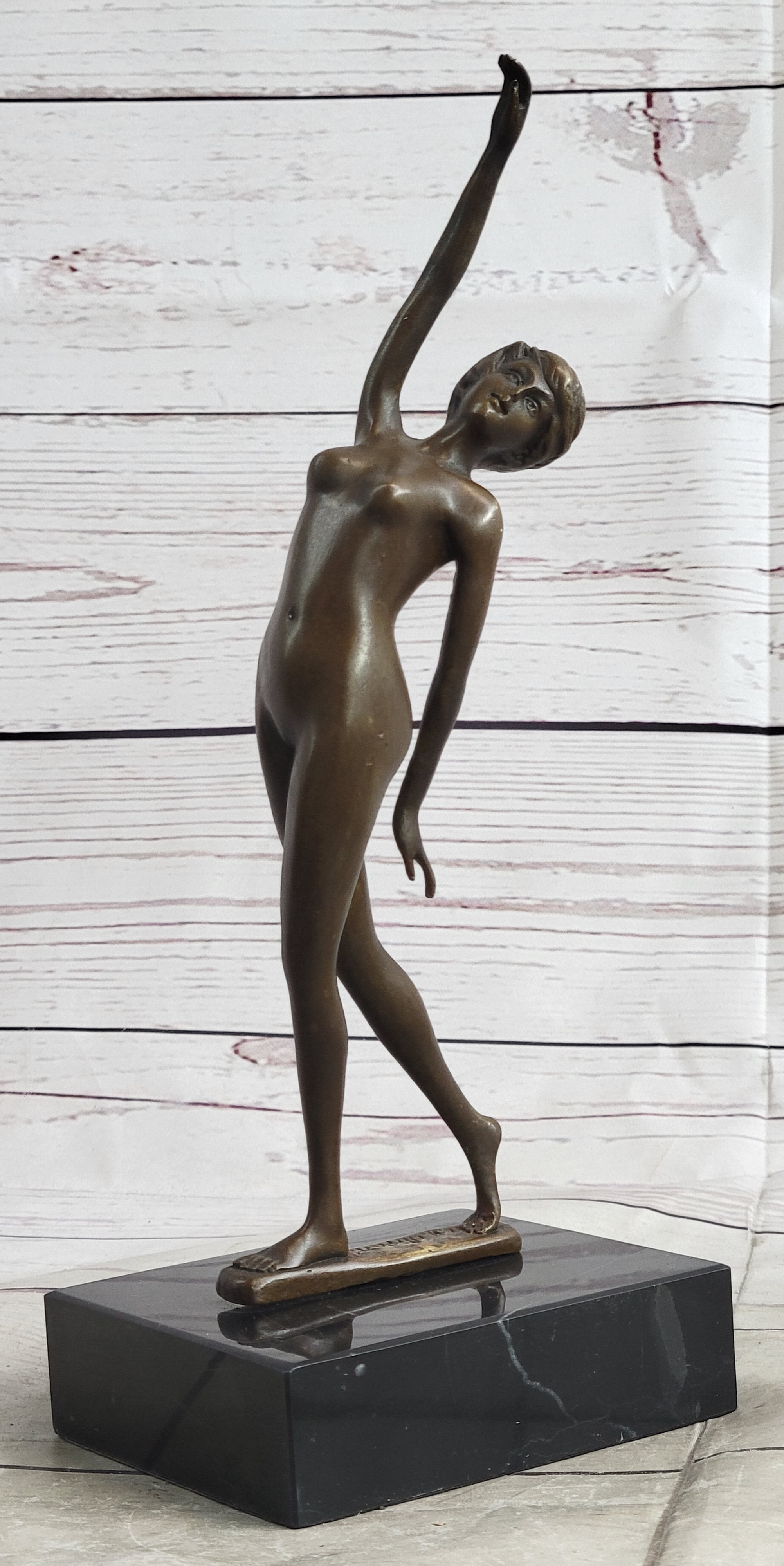 Nude Free Fall Dancer Posing Bronze Marble Sculpture Marble Base