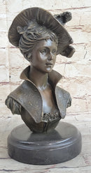 Elegant Girl with Dress Hat Bronze Sculpture Art Deco