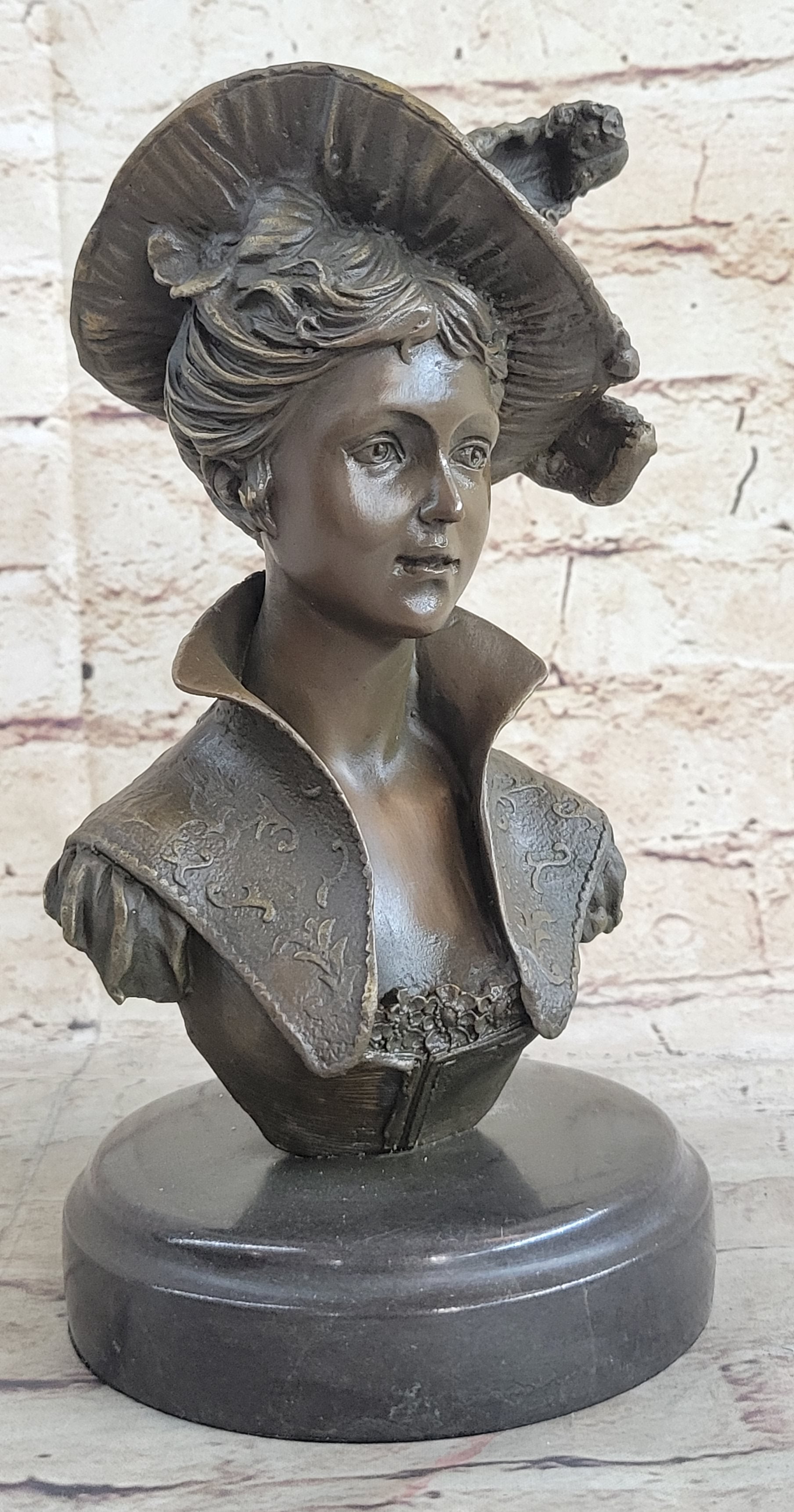Elegant Girl with Dress Hat Bronze Sculpture Art Deco