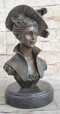 Elegant Girl with Dress Hat Bronze Sculpture Art Deco