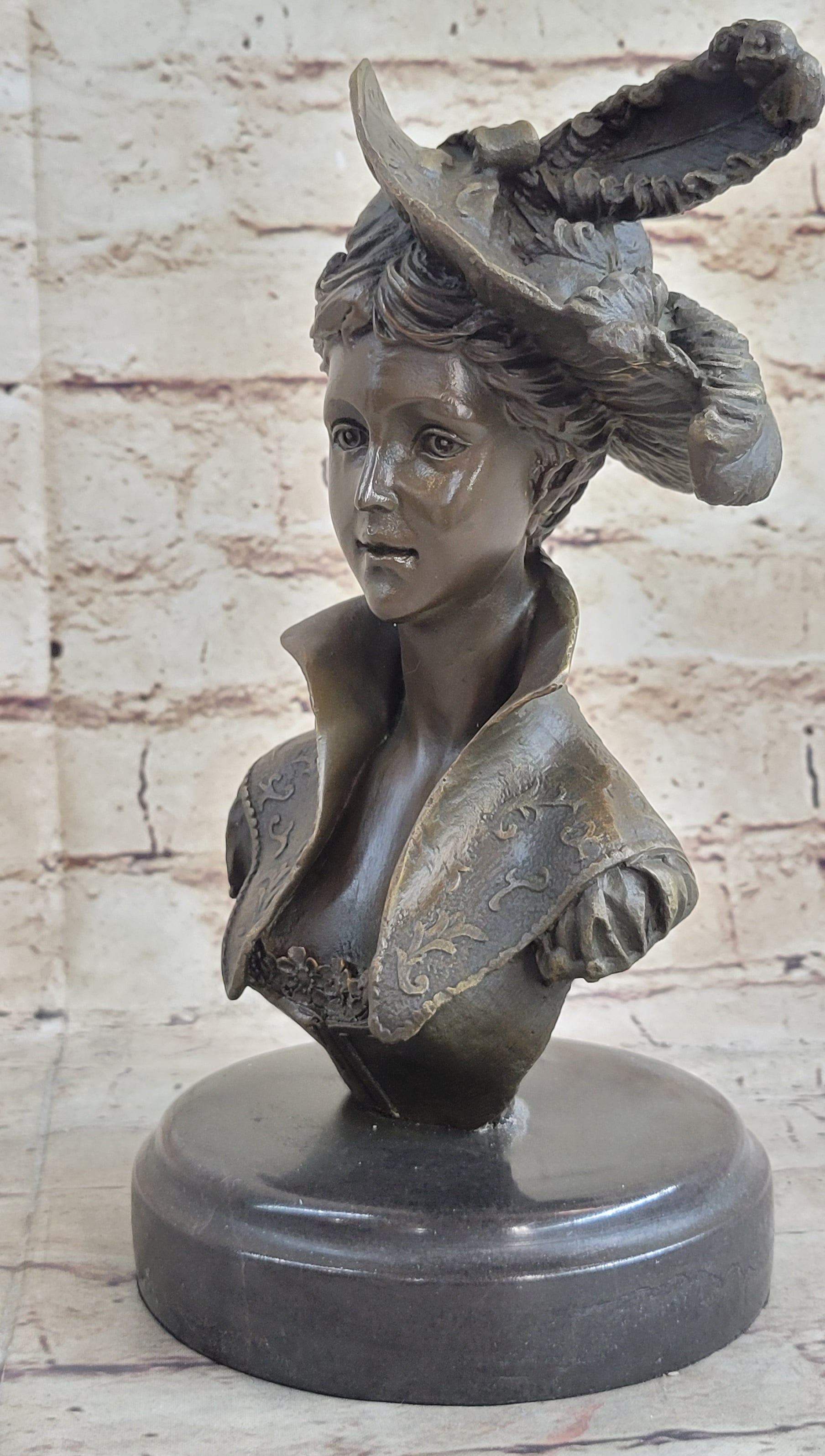 Elegant Girl with Dress Hat Bronze Sculpture Art Deco