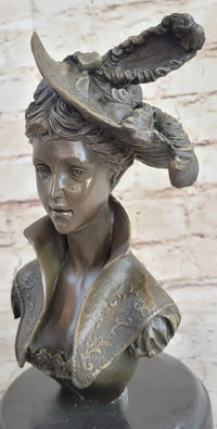 Elegant Girl with Dress Hat Bronze Sculpture Art Deco