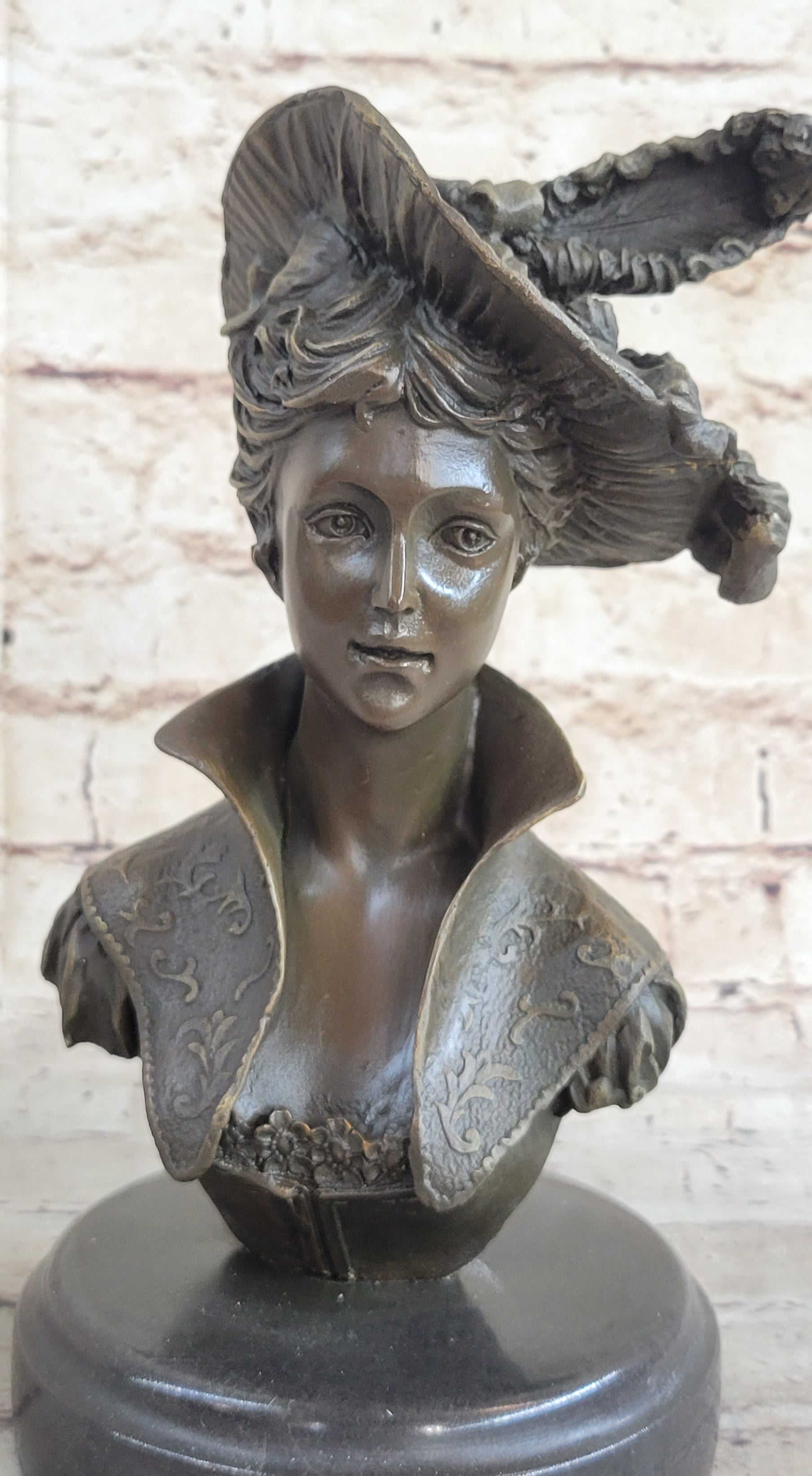 Elegant Girl with Dress Hat Bronze Sculpture Art Deco