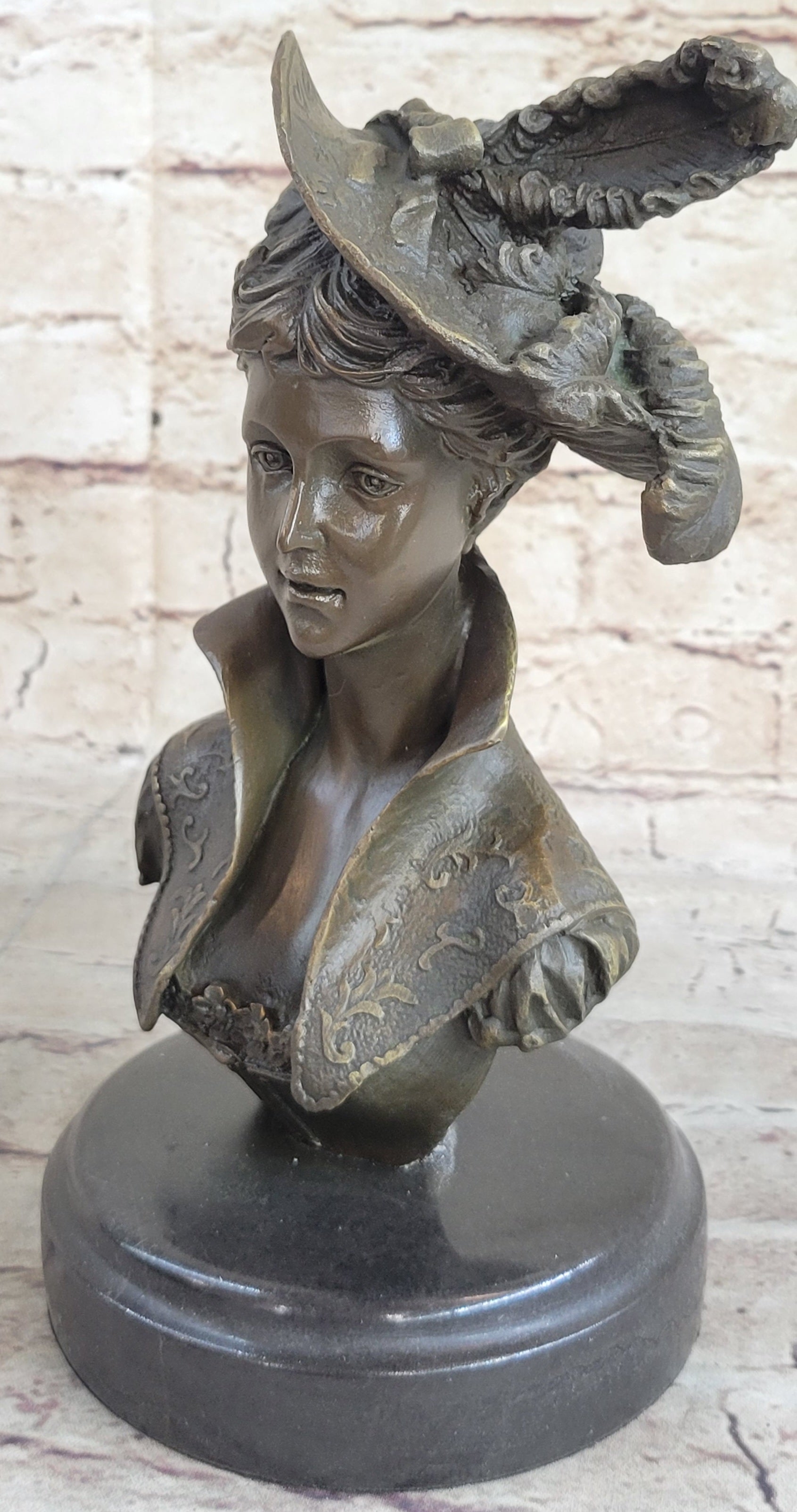 Elegant Girl with Dress Hat Bronze Sculpture Art Deco