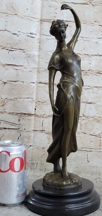 Victorian Girl Signed Art Nouveau Bronze Sculpture