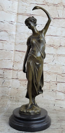 Victorian Girl Signed Art Nouveau Bronze Sculpture