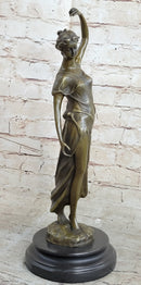 Victorian Girl Signed Art Nouveau Bronze Sculpture