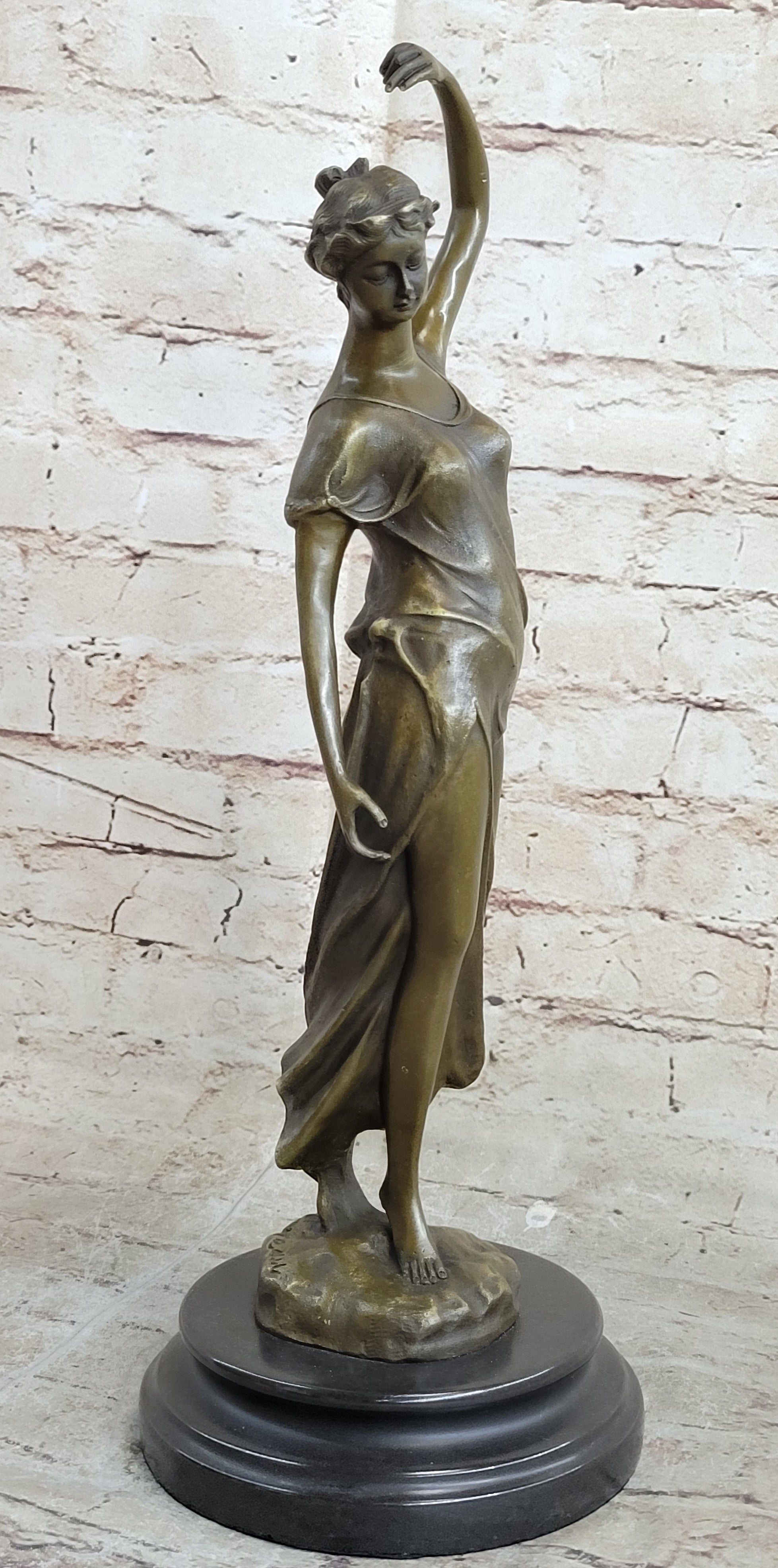 Victorian Girl Signed Art Nouveau Bronze Sculpture