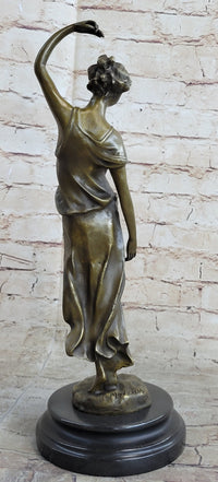 Victorian Girl Signed Art Nouveau Bronze Sculpture