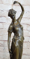 Victorian Girl Signed Art Nouveau Bronze Sculpture