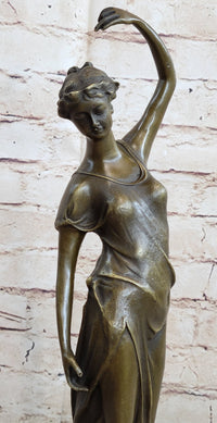 Victorian Girl Signed Art Nouveau Bronze Sculpture