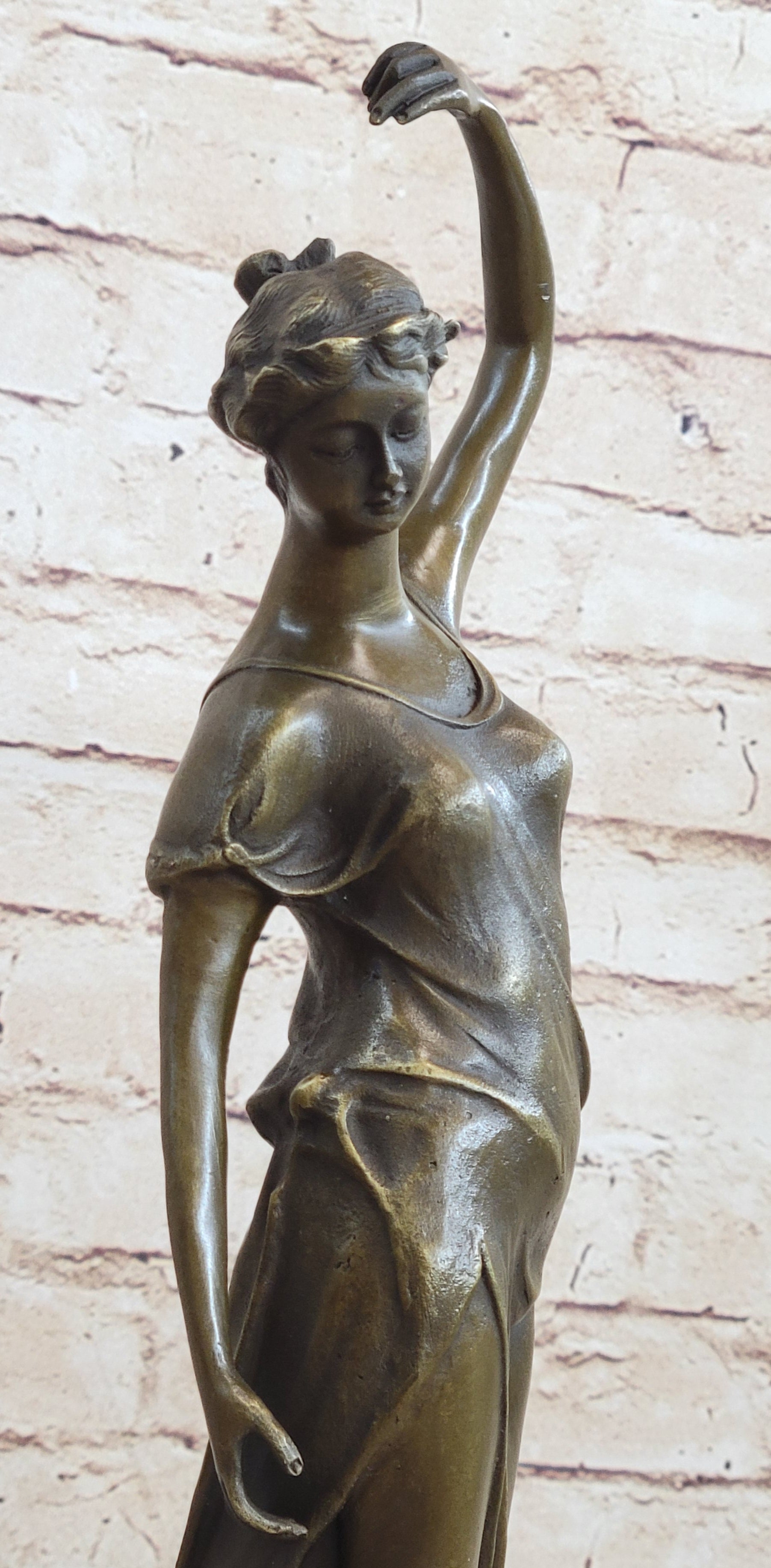 Victorian Girl Signed Art Nouveau Bronze Sculpture