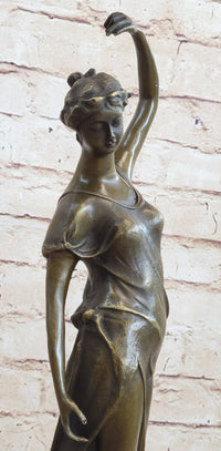 Victorian Girl Signed Art Nouveau Bronze Sculpture