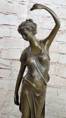 Victorian Girl Signed Art Nouveau Bronze Sculpture