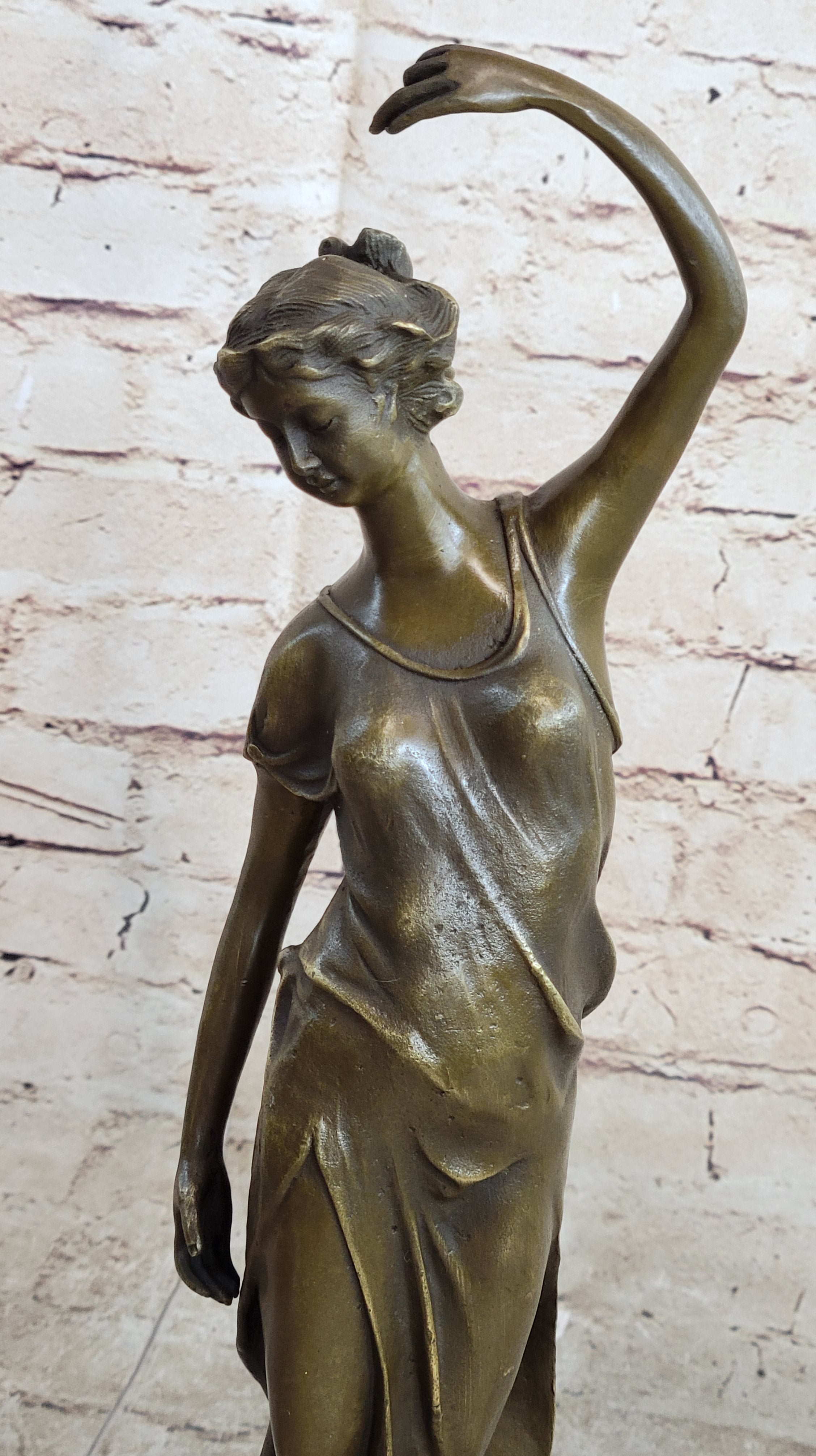 Victorian Girl Signed Art Nouveau Bronze Sculpture