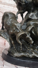 Bronze Sculpture of Rams on Rocky Outcrop – Wildlife Scene