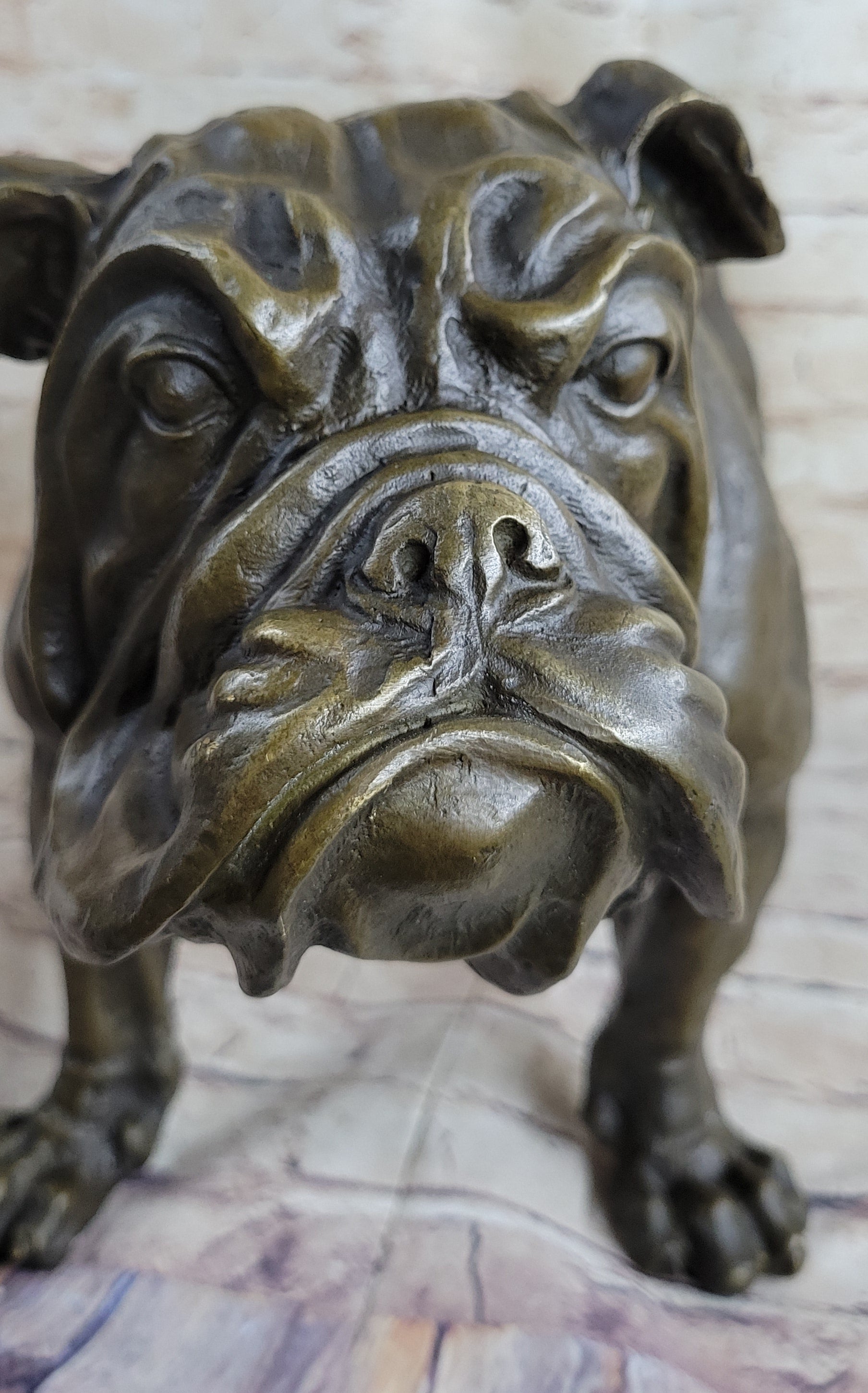 Signed Extra Large English Bulldog Bronze Sculpture