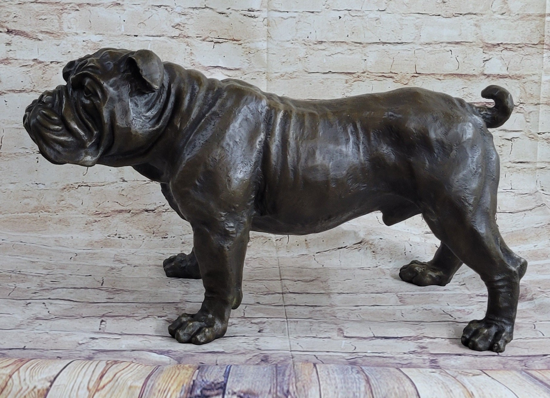 Signed Extra Large English Bulldog Bronze Sculpture