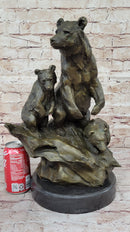 Mother Bear With Cubs on Rock Bronze Art Deco Sculpture Barye