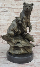 Mother Bear With Cubs on Rock Bronze Art Deco Sculpture Barye