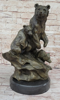 Mother Bear With Cubs on Rock Bronze Art Deco Sculpture Barye