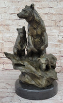 Mother Bear With Cubs on Rock Bronze Art Deco Sculpture Barye