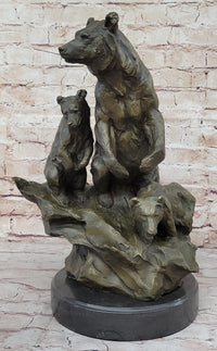 Mother Bear With Cubs on Rock Bronze Art Deco Sculpture Barye
