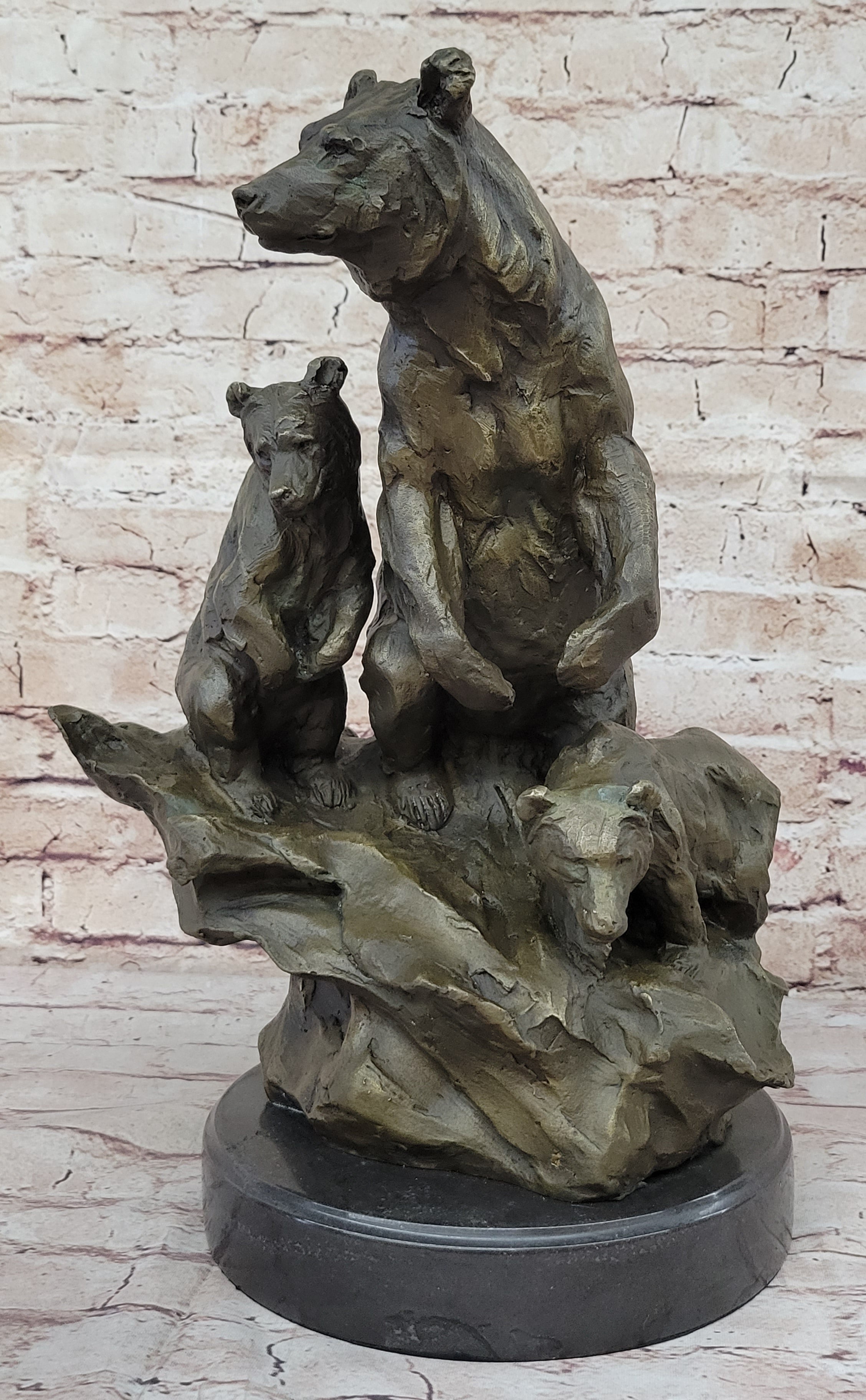 Mother Bear With Cubs on Rock Bronze Art Deco Sculpture Barye