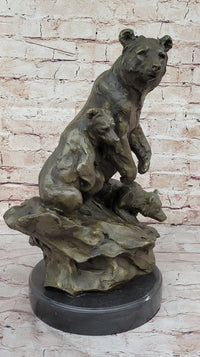 Mother Bear With Cubs on Rock Bronze Art Deco Sculpture Barye