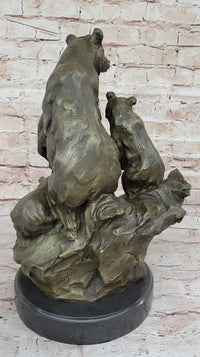Mother Bear With Cubs on Rock Bronze Art Deco Sculpture Barye