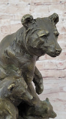 Mother Bear With Cubs on Rock Bronze Art Deco Sculpture Barye