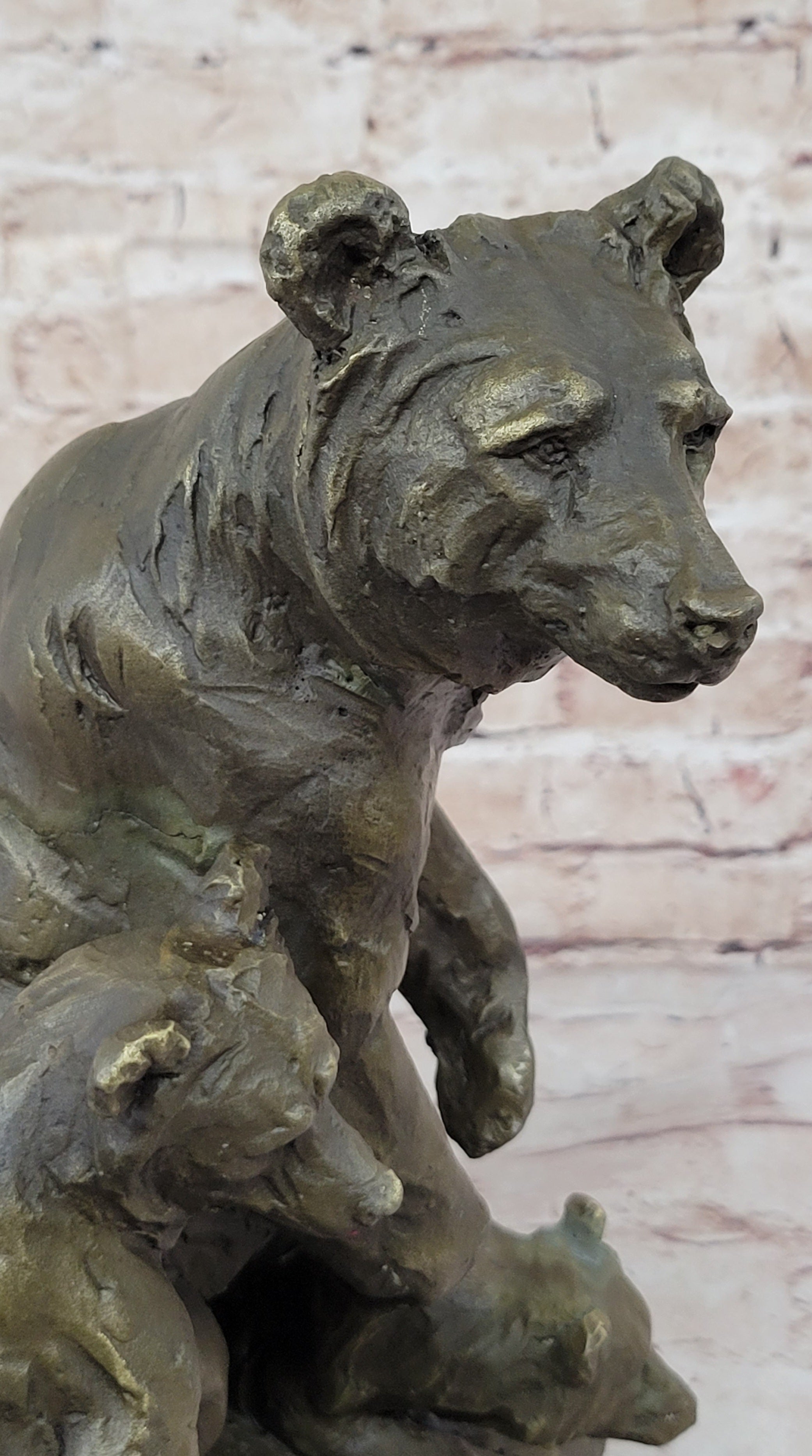 Mother Bear With Cubs on Rock Bronze Art Deco Sculpture Barye