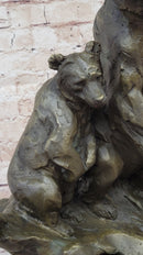 Mother Bear With Cubs on Rock Bronze Art Deco Sculpture Barye