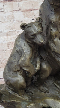 Mother Bear With Cubs on Rock Bronze Art Deco Sculpture Barye