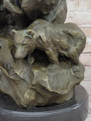 Mother Bear With Cubs on Rock Bronze Art Deco Sculpture Barye