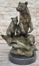 Mother Bear With Cubs on Rock Bronze Art Deco Sculpture Barye