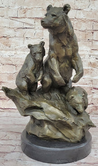 Mother Bear With Cubs on Rock Bronze Art Deco Sculpture Barye