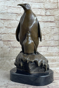 Large Mother Penguin with Baby Bronze Sculpture