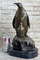 Large Mother Penguin with Baby Bronze Sculpture