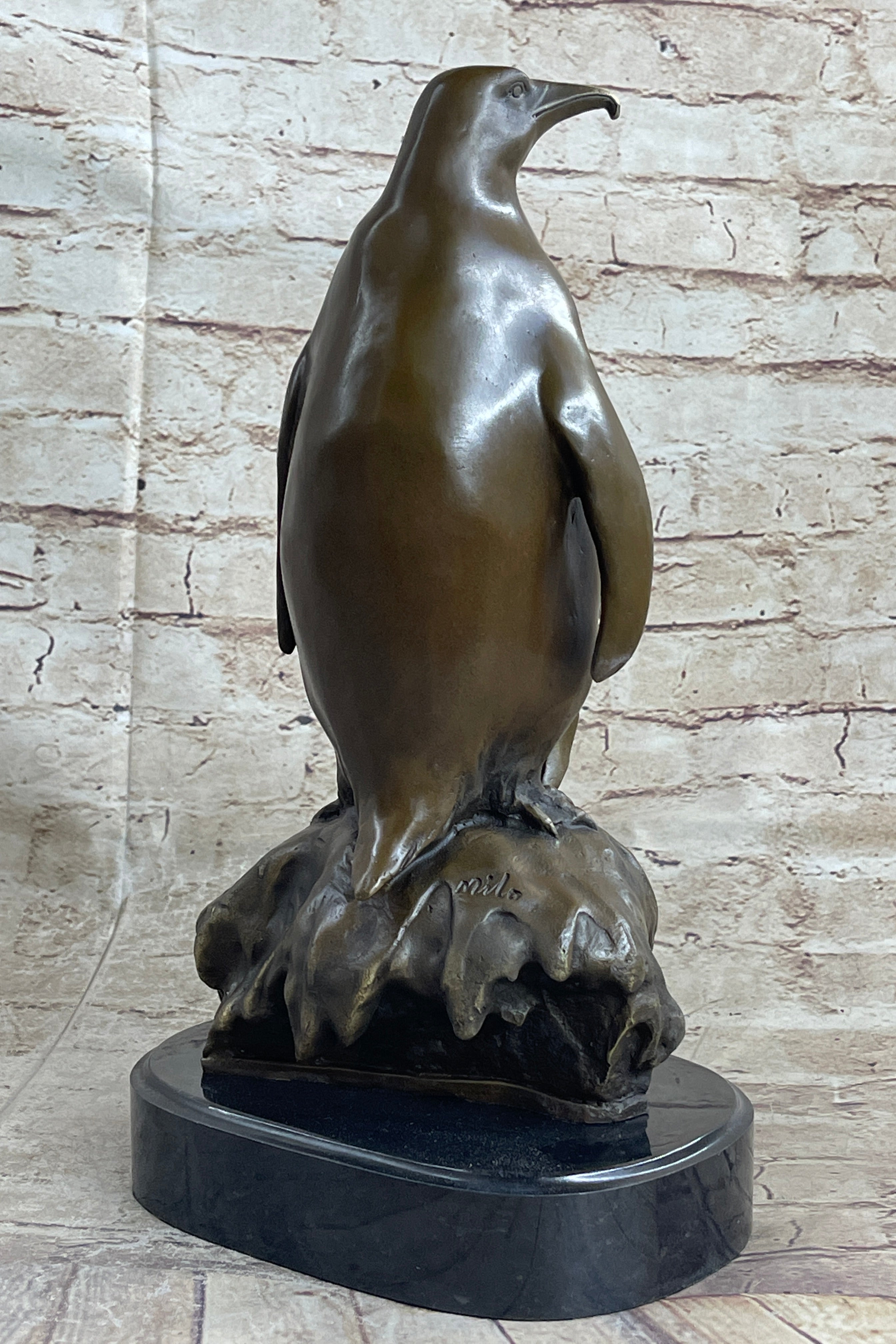 Large Mother Penguin with Baby Bronze Sculpture