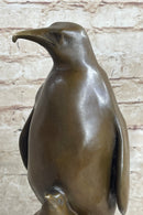Large Mother Penguin with Baby Bronze Sculpture