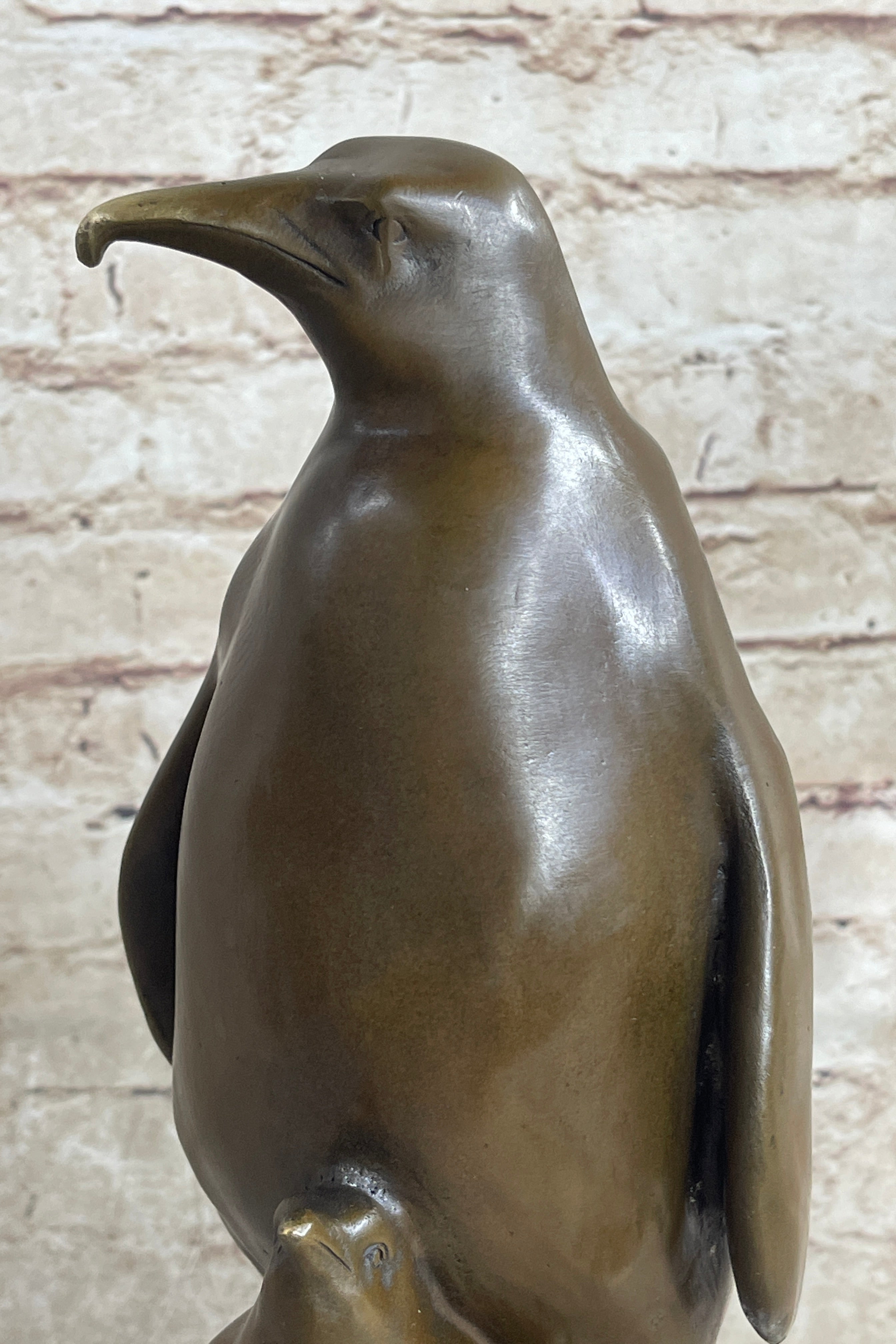 Large Mother Penguin with Baby Bronze Sculpture