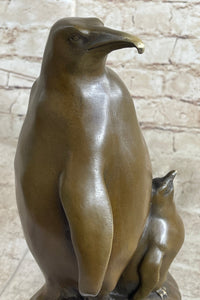 Large Mother Penguin with Baby Bronze Sculpture