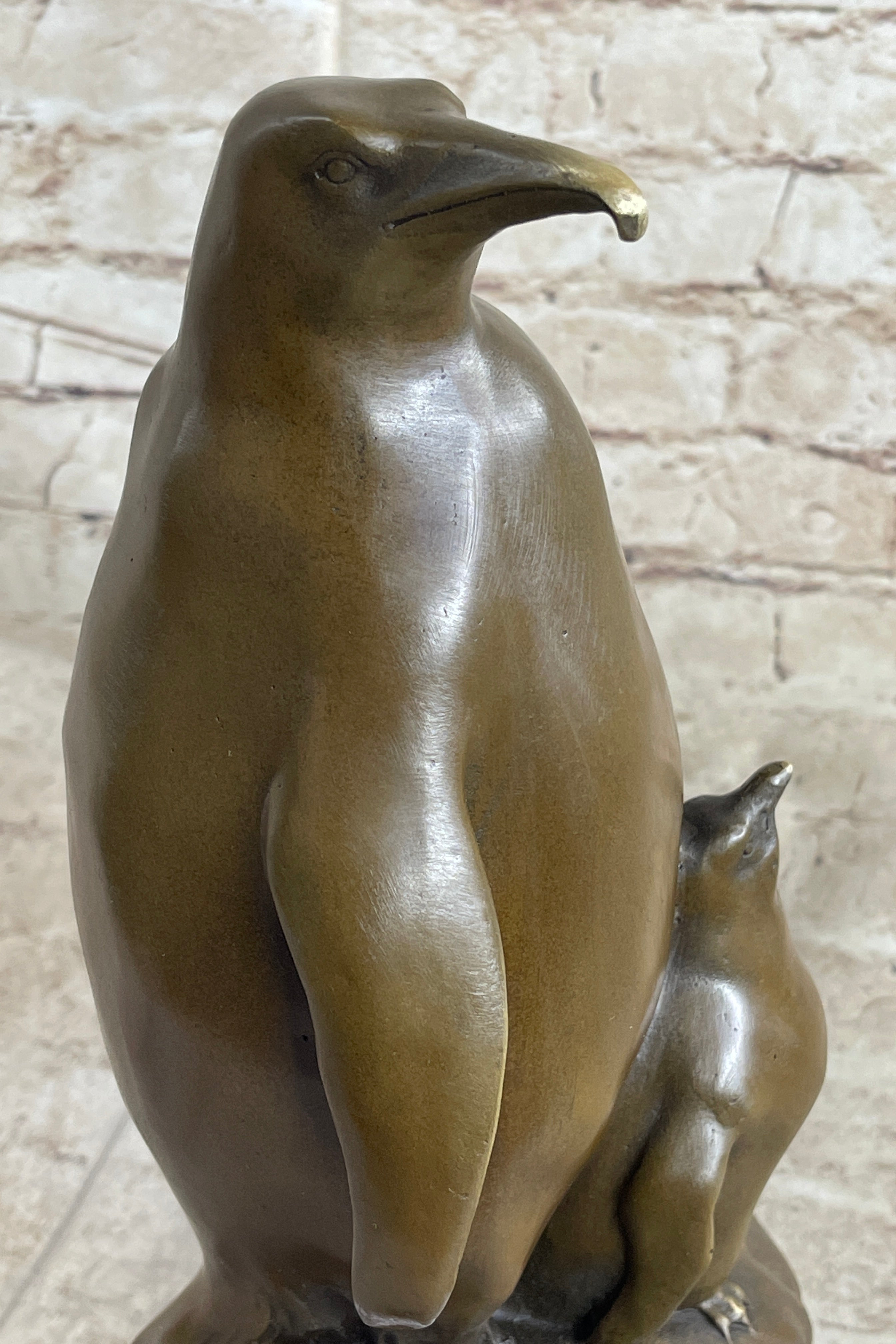 Large Mother Penguin with Baby Bronze Sculpture