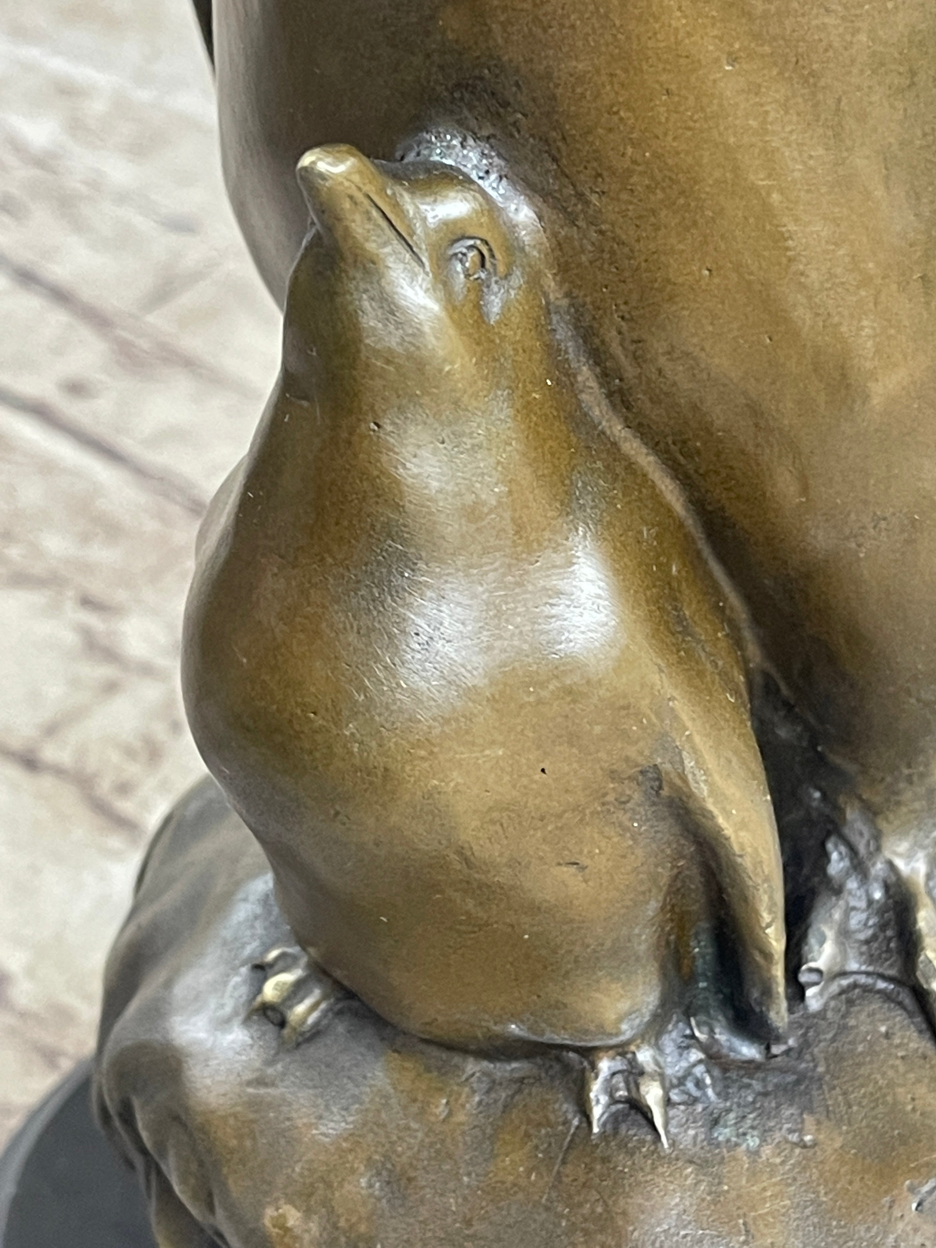 Large Mother Penguin with Baby Bronze Sculpture