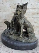 Hunting Dogs English Bulldog Shepherd Bronze Sculpture Marble Base