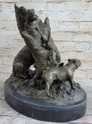 Hunting Dogs English Bulldog Shepherd Bronze Sculpture Marble Base