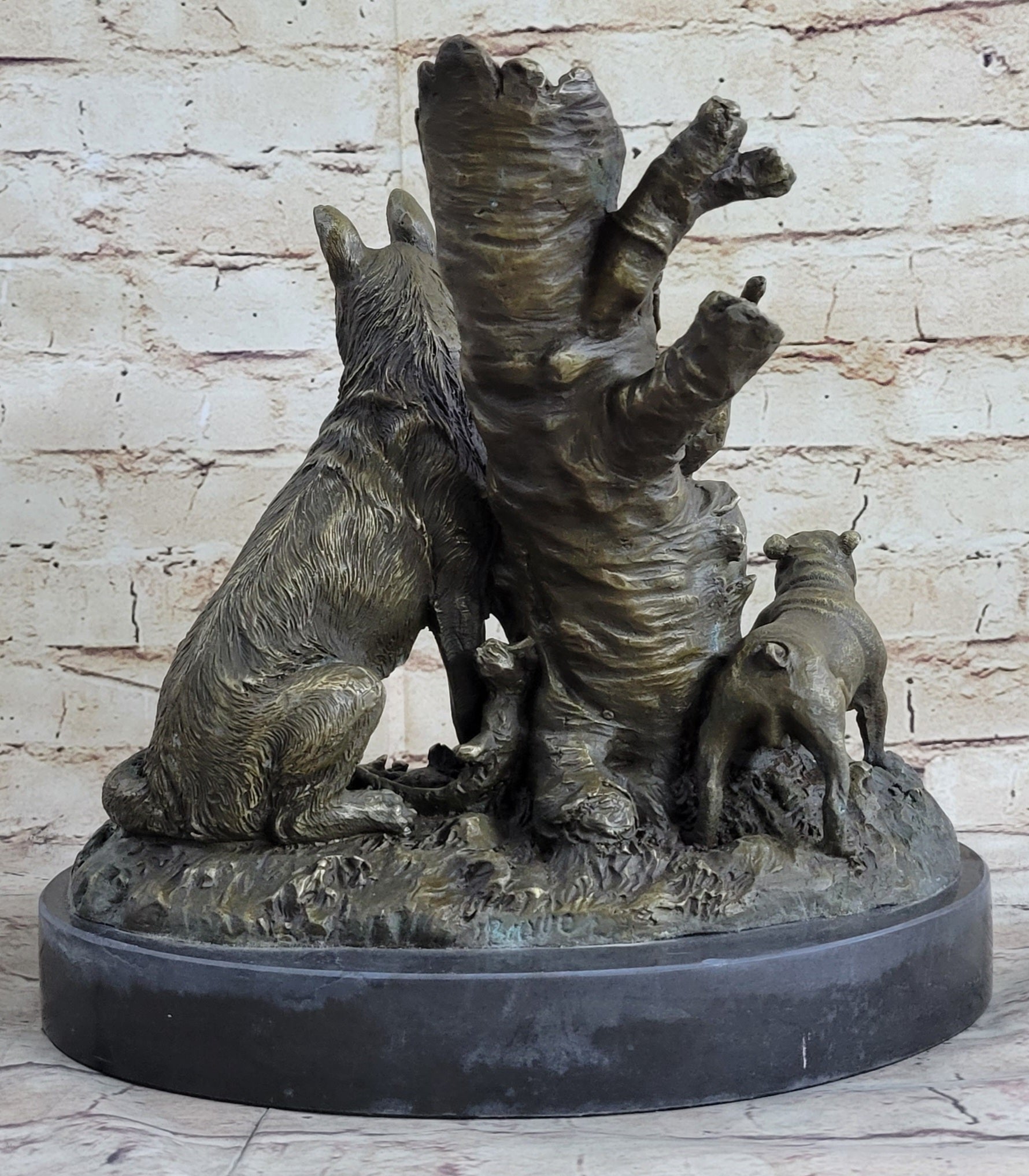 Hunting Dogs English Bulldog Shepherd Bronze Sculpture Marble Base